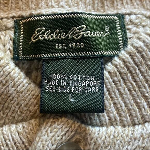 Eddie Bauer Light Brown/Cream Knit Henley Style Sweater Size Large - Picture 3 of 11